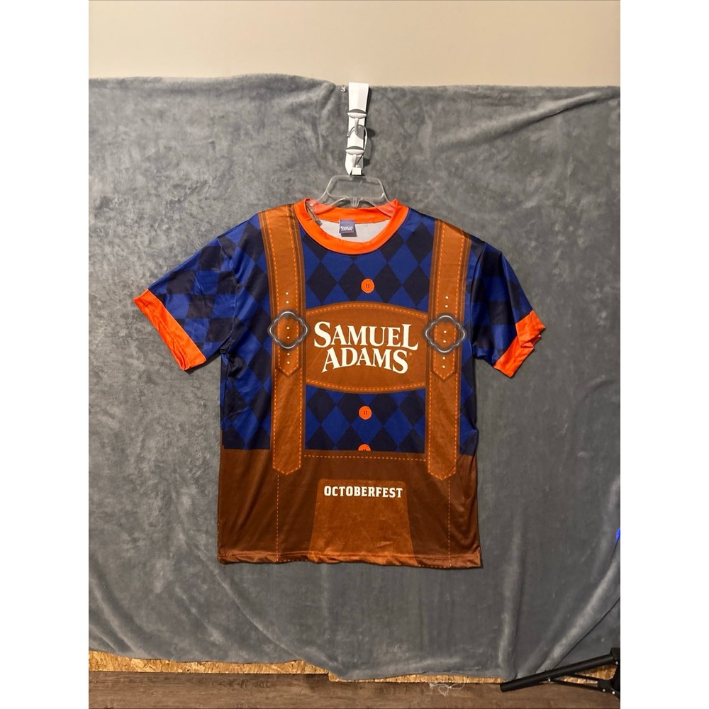 Samuel Adams Oktoberfest T-Shirt Mens Medium Blue Lederhosen Graphic Brew Beer
